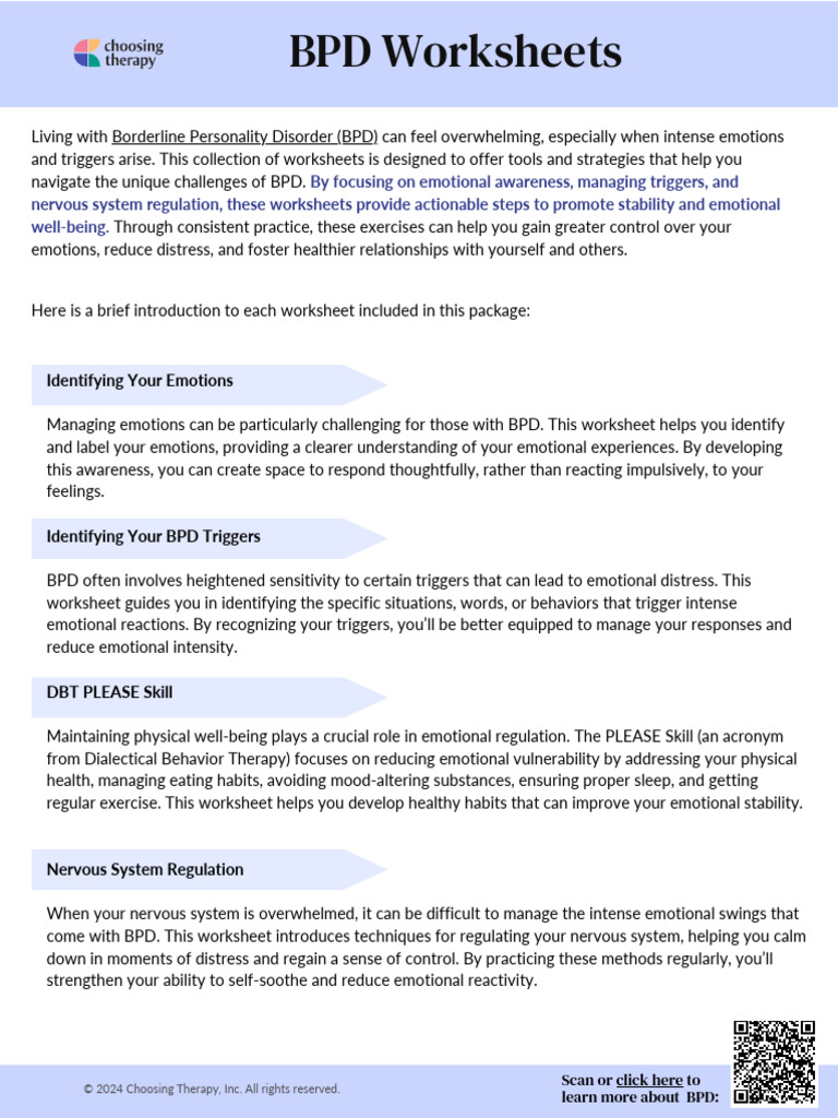 Worksheets For Borderline Personality Borderline Personality Disorder