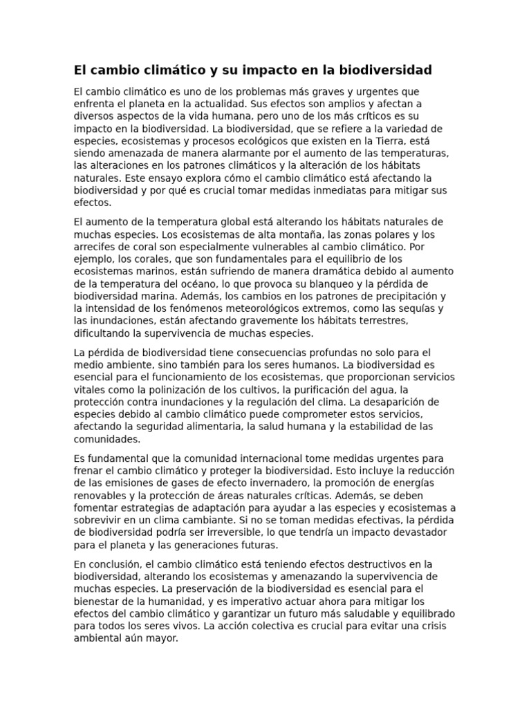 Impacto del Cambio Climático en Biodiversidad | PDF | Biodiversidad ...