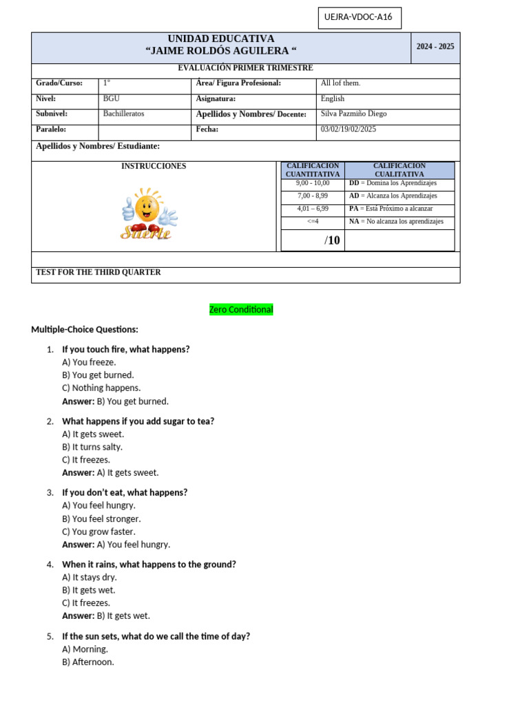 Test Third Quarter | PDF