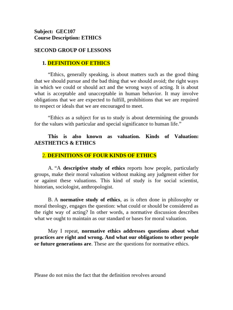 Understanding Ethics: Key Concepts Explained | PDF | Morality | Reason