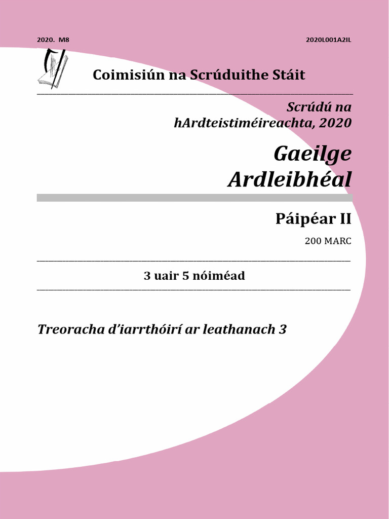 Leaving Certificate Irish 2020 Paper Two Higher Level (IV) Exam Paper | PDF