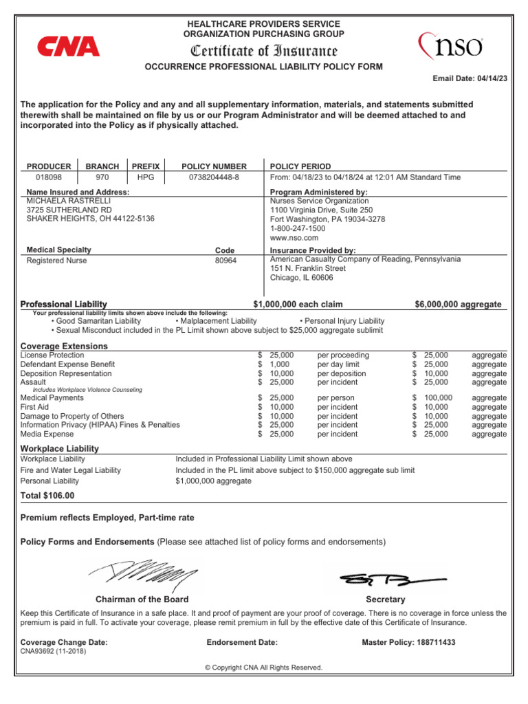 Certificate | PDF | Insurance | Professional Liability Insurance