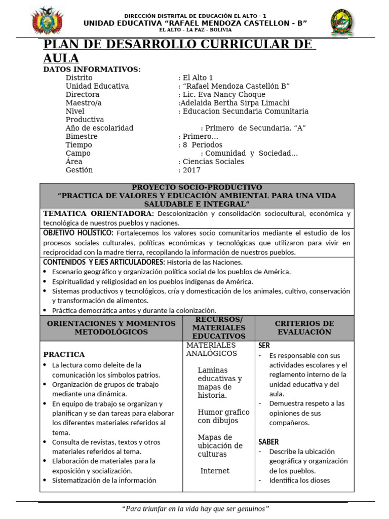 Plan Curricular de Educación Secundaria | PDF | Bolivia | Ciencias Sociales