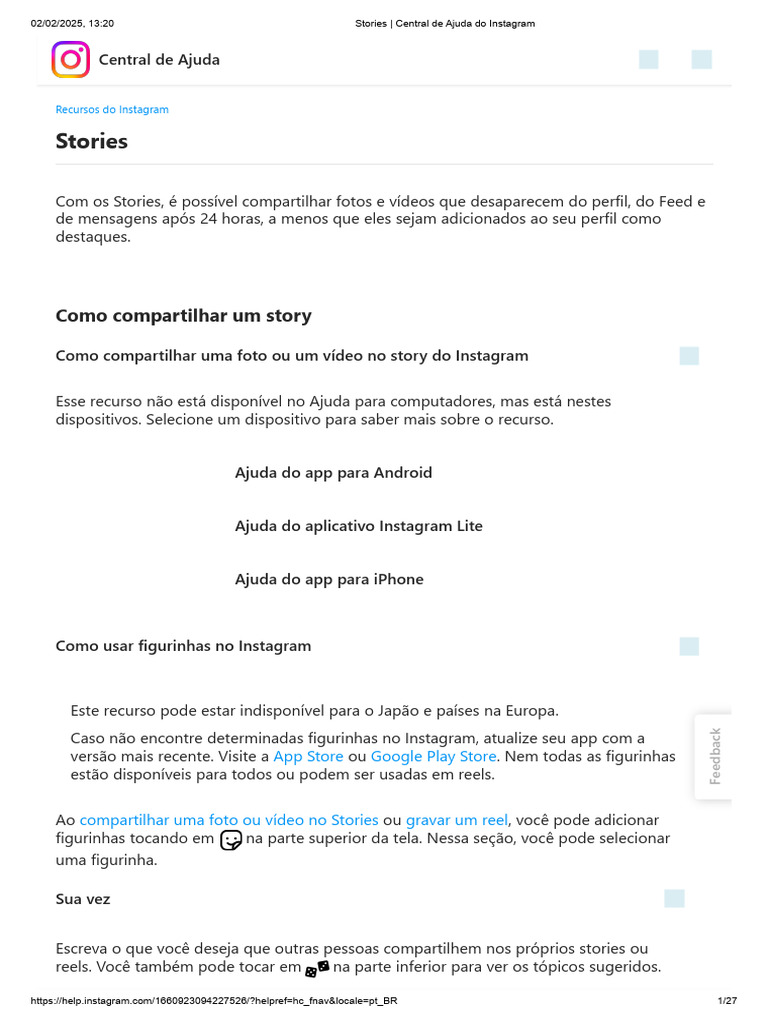 Guia Completo de Stories no Instagram | PDF | Aplicativo para celular ...