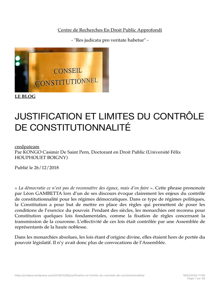 Limites du Contrôle de Constitutionnalité | PDF | Loi | Constitution