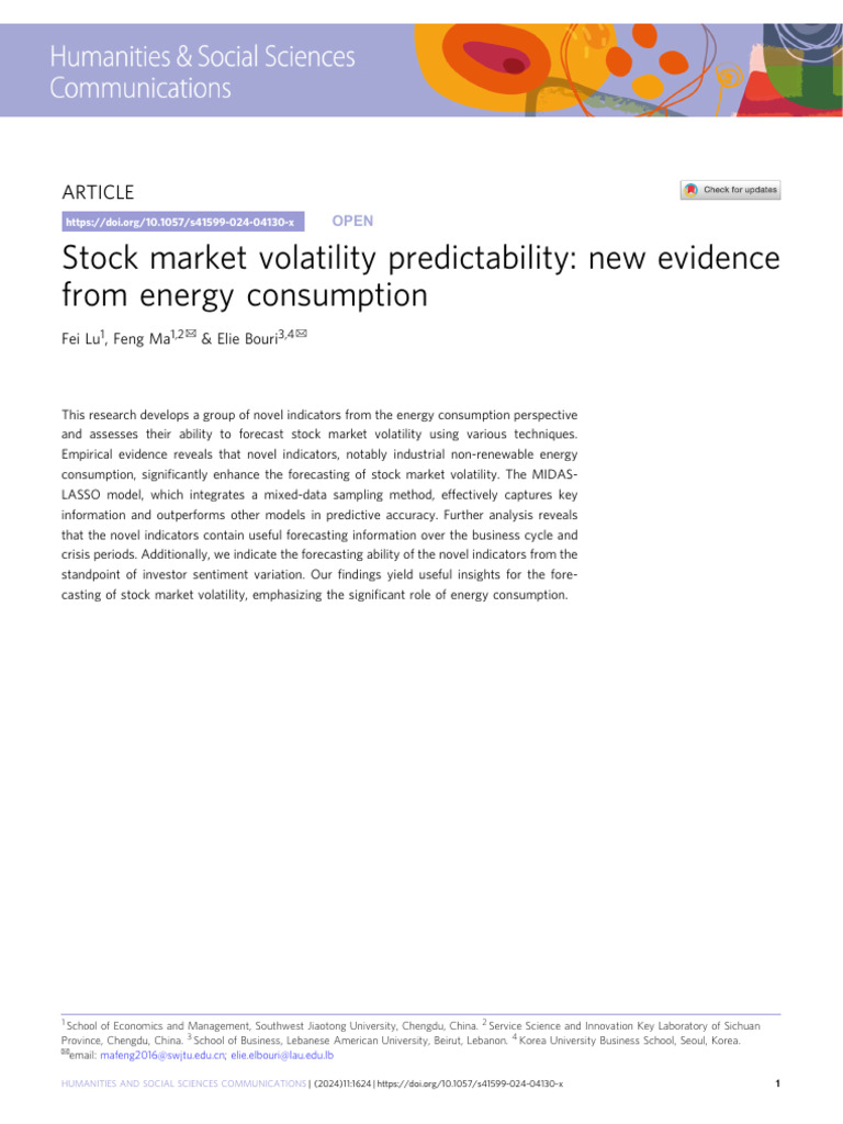 Stock Market Volatility Predictability: New Evidence From Energy ...