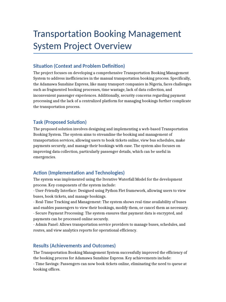 Transportation Booking System Overview | PDF | Usability | Computing