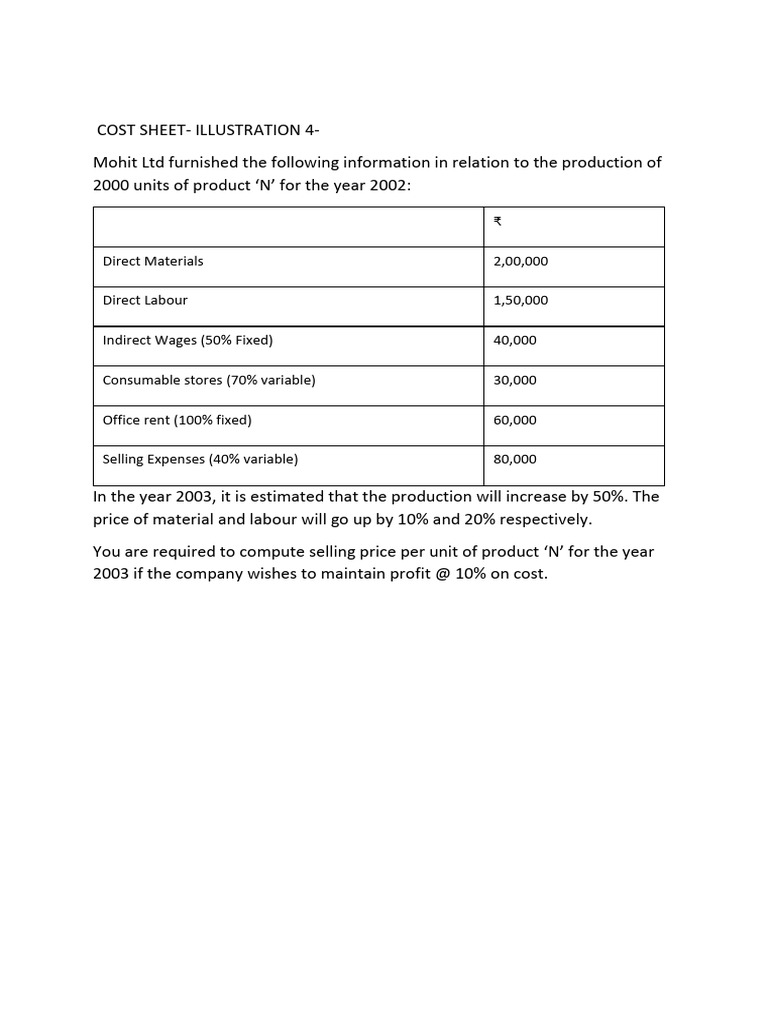 COST SHEET Illustration 4 | PDF | Management Accounting | Financial ...