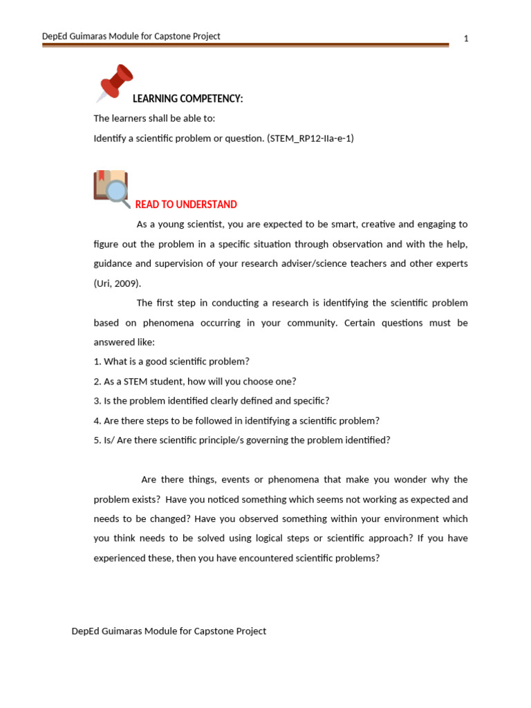 Guimaras Capstone Project Module Guide | PDF | Experiment | Learning