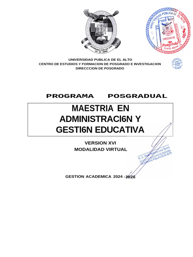 Maestría en Gestión Educativa 2024 UPEA | PDF | Plan de estudios ...