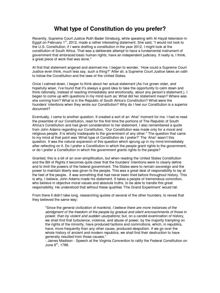 What Type of Constitution Do You Prefer | PDF | United States ...