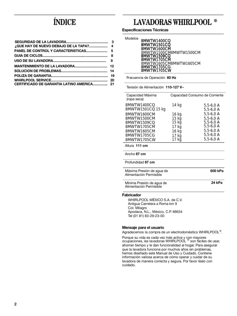 Www Whirlpool Com Manual En Espaol