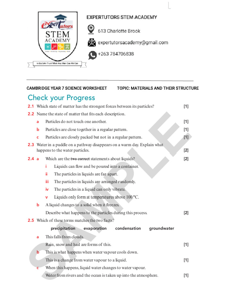 CAMBRIDGE YEAR 7 SCIENCE WRKSHEET 2 | PDF
