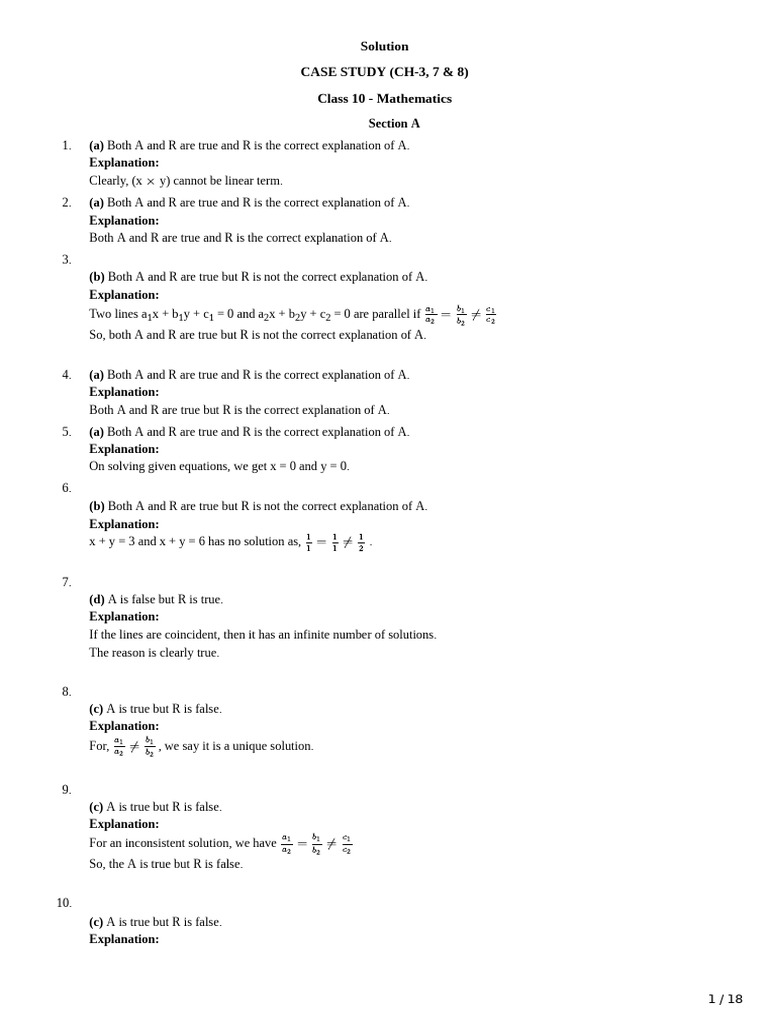Class 10 Mathematics Case Study Solutions | PDF | Trigonometric ...