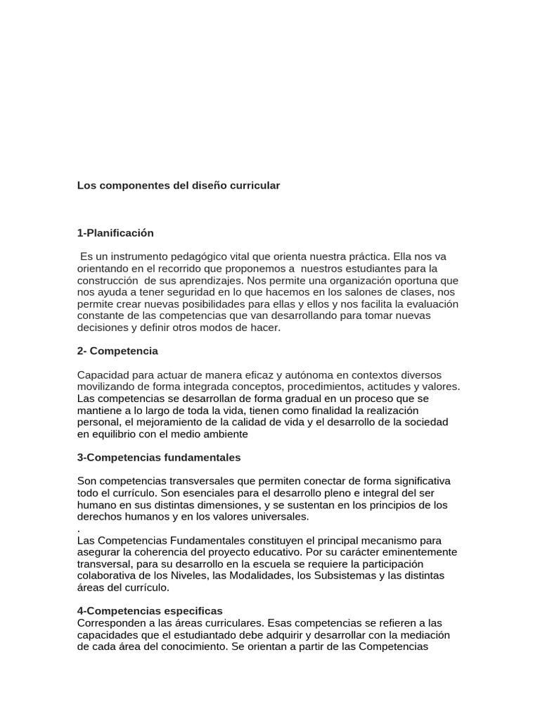 Los Componentes Del Diseño Curricular | PDF | Plan de estudios | Enseñando