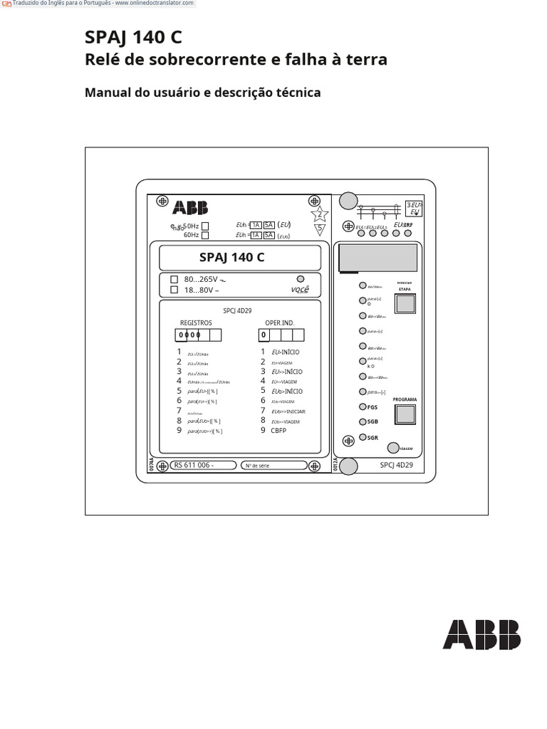 Relé SPAJ 140 C: Manual e Especificações | PDF | Relé | Fonte de energia