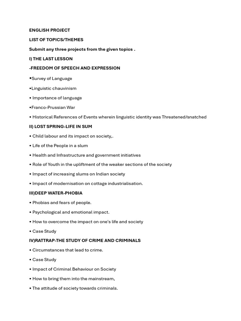 English Project Topics and Themes Guide | PDF