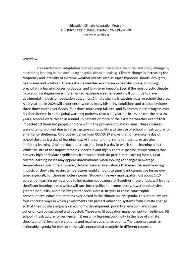 Climate Change's Impact on Education | PDF | Extreme Weather | Climate ...
