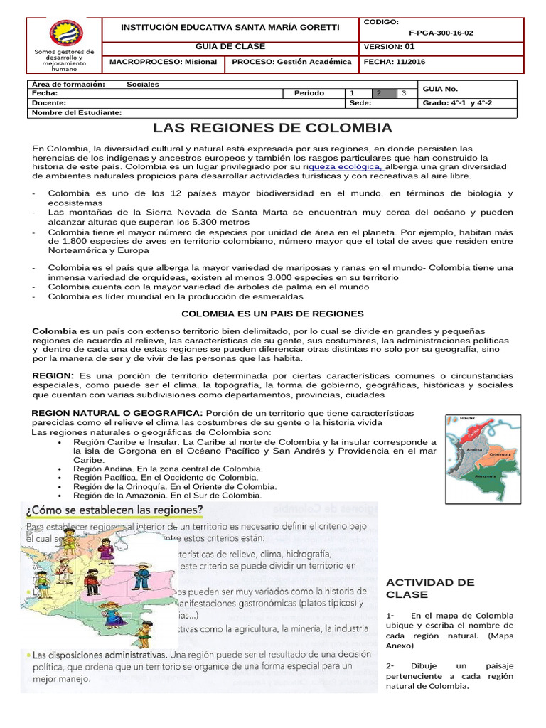 Regiones Naturales de Colombia: Diversidad y Cultura | PDF | Colombia ...