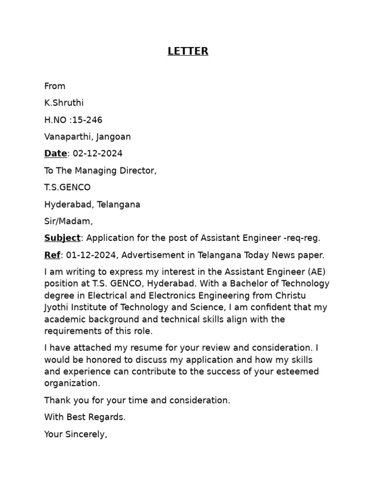 Application for Assistant Engineer Position | PDF