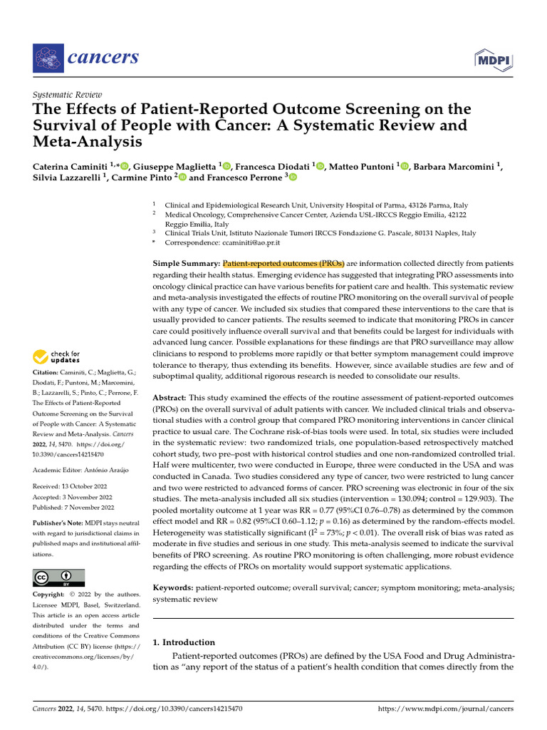 Cancers 14 05470 | PDF | Cancer | Screening (Medicine)