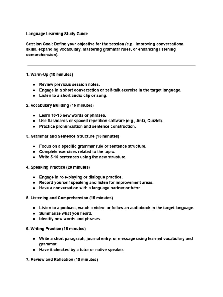 Language Learning Study Guide - Google Docs | PDF