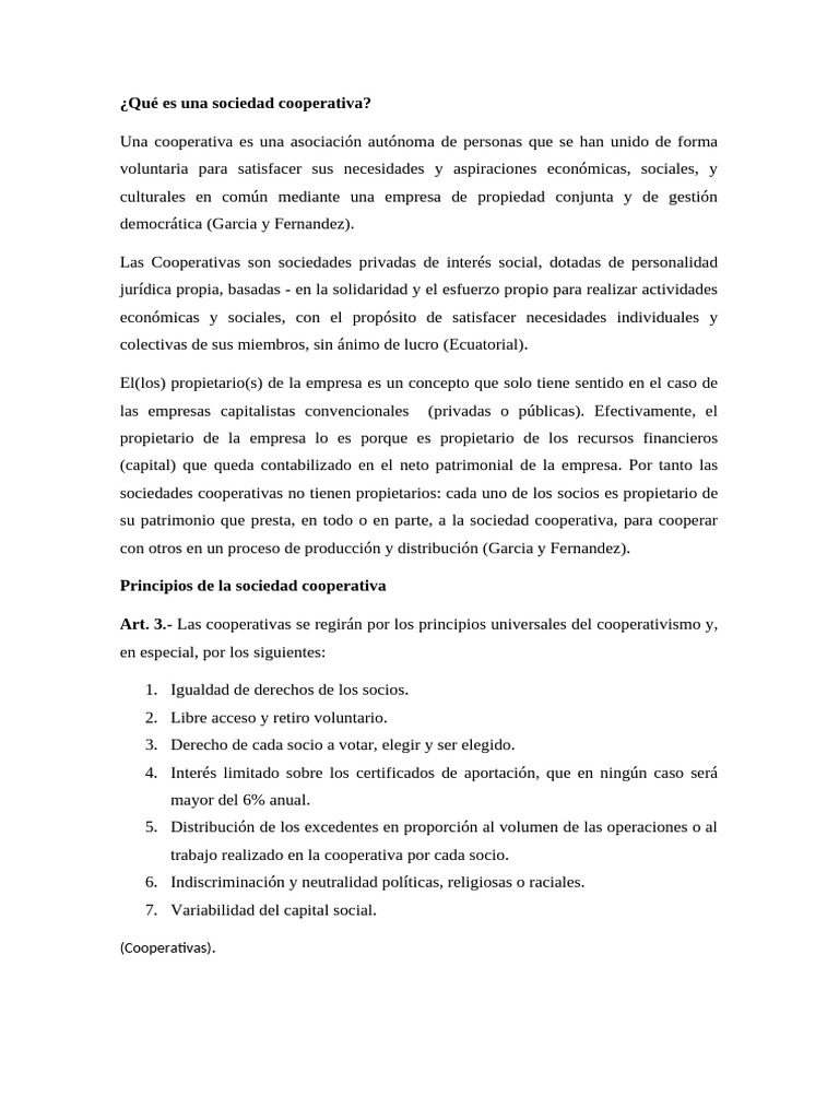Definición de sociedad cooperativa | PDF | Cooperativa | Business