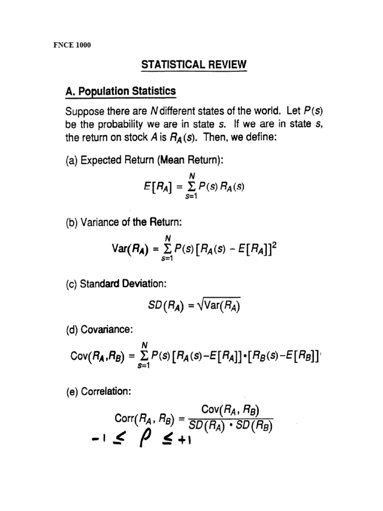 FNCE 1000 - Statistics - Review | PDF