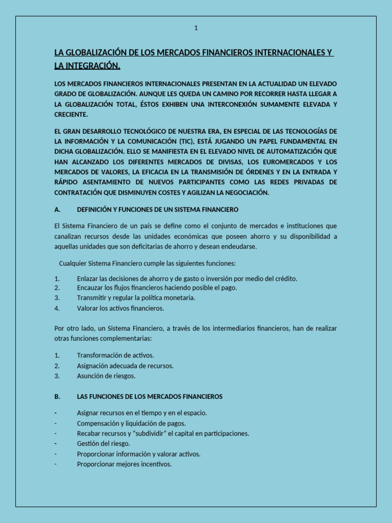 La Globalizacion y Las Finanzas | PDF | Sistema financiero | Inversiones