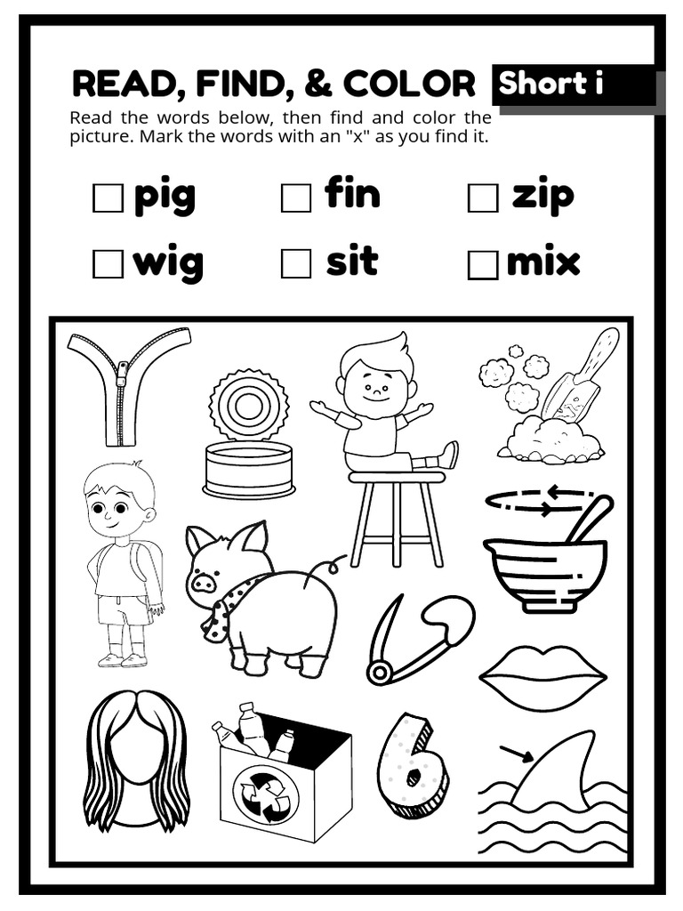 Read, Find, and Color Short I CVC Worksheet | PDF