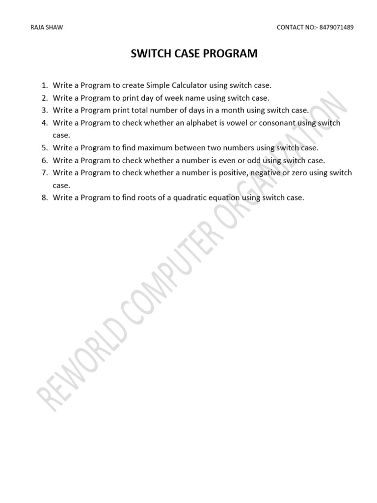 Switch Case Program | PDF