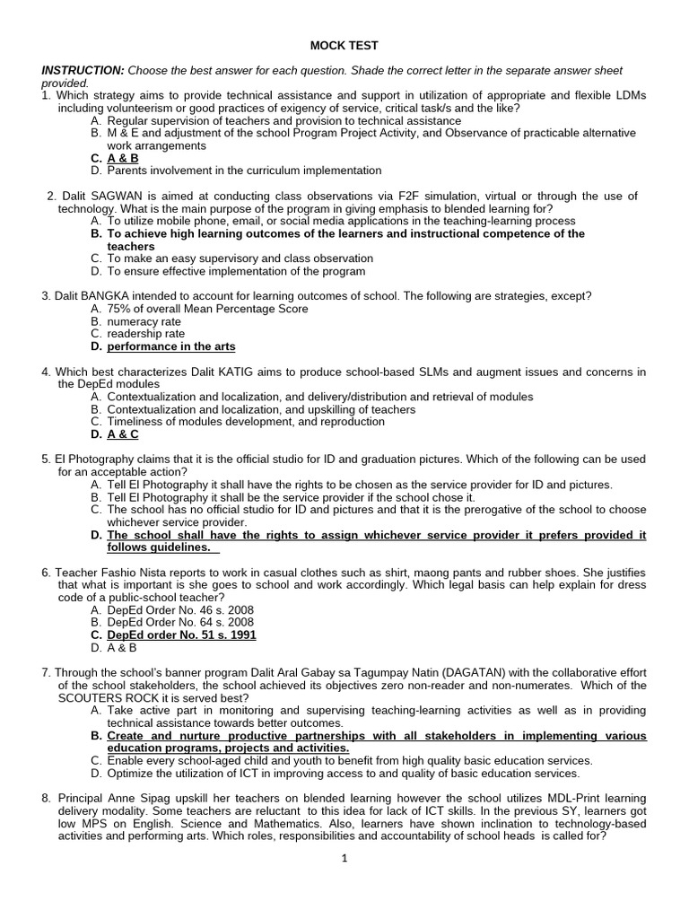 Mock Test on Educational Strategies and Policies | PDF | Learning ...