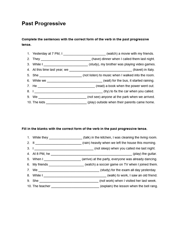 Past Progressive (1) | PDF | Verb