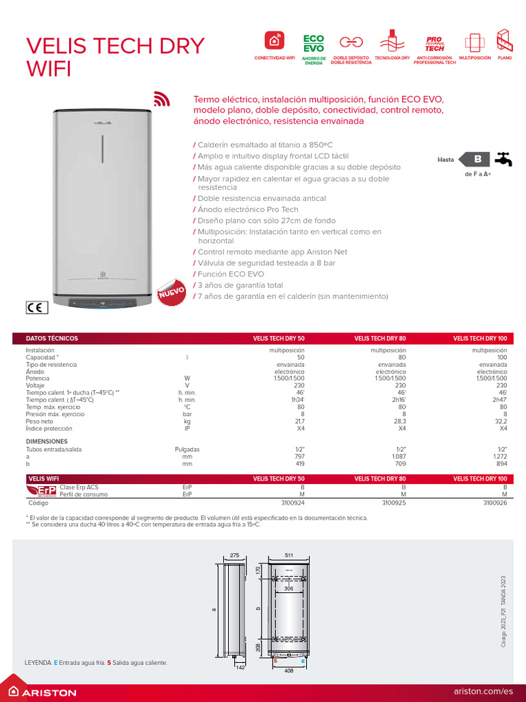 Termo Eléctrico VELIS Tech Dry 50-100 | PDF | Bienes manufacturados