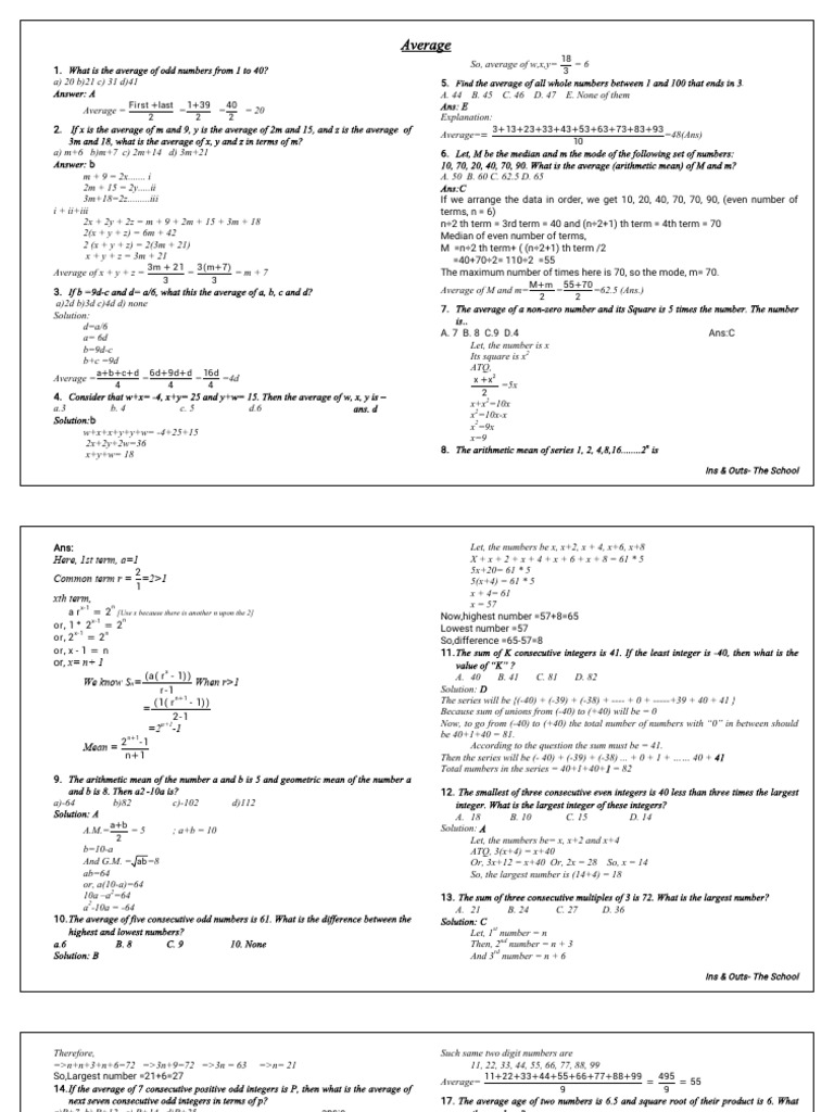 Average Calculation Problems Explained | PDF | Mean | Average