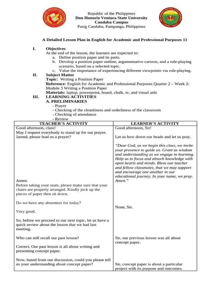 Position Paper Writing Lesson Plan | PDF | Argument | Capital Punishment