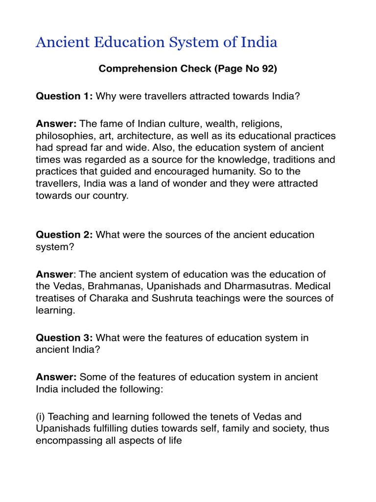 Ancient Education System of India Qu Ans | PDF | Guru | Vedas
