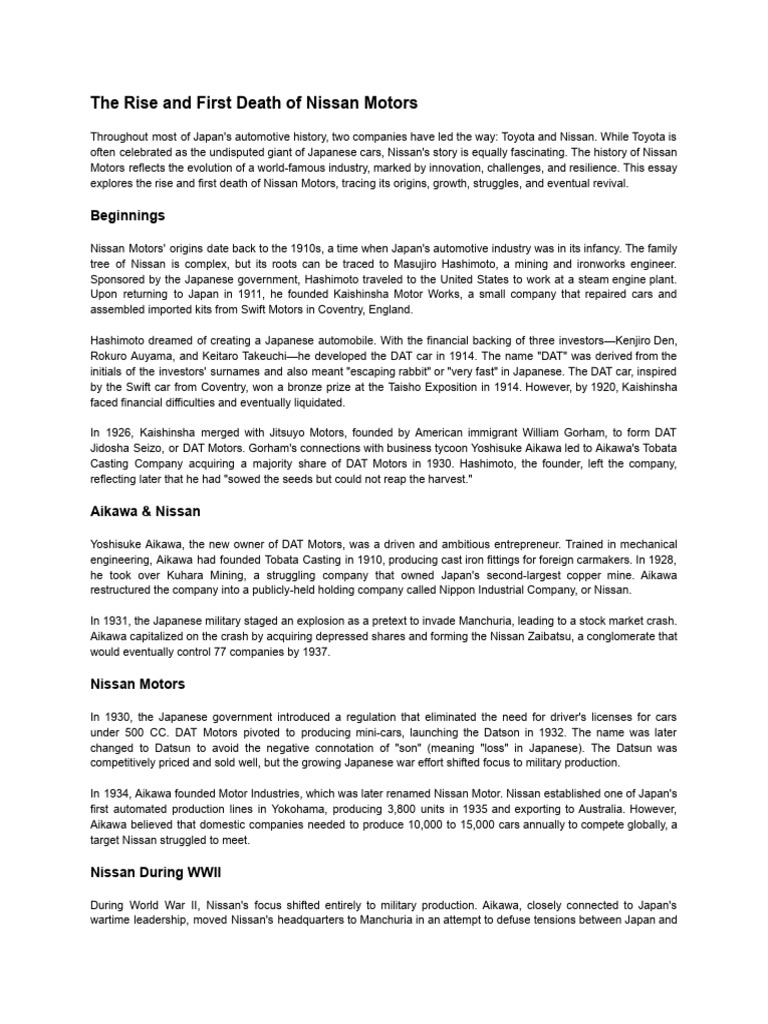 The Rise and First Death of Nissan Motors | PDF | Nissan | Automotive ...