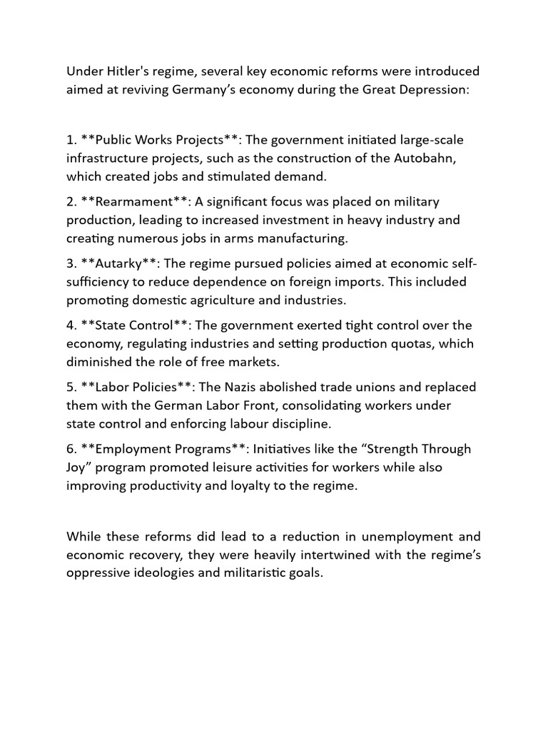 Hitler's Economic Reforms in Germany | PDF