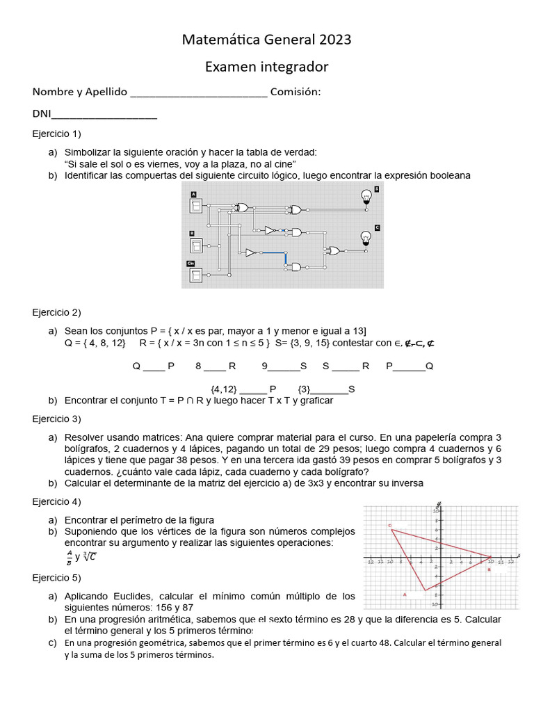 Examen de Matemática General 2023 | PDF