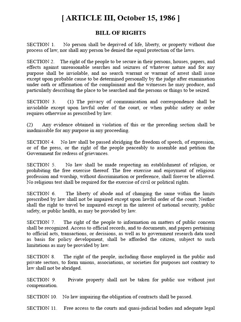 Article III: Bill of Rights Overview | PDF | Search And Seizure | Bail