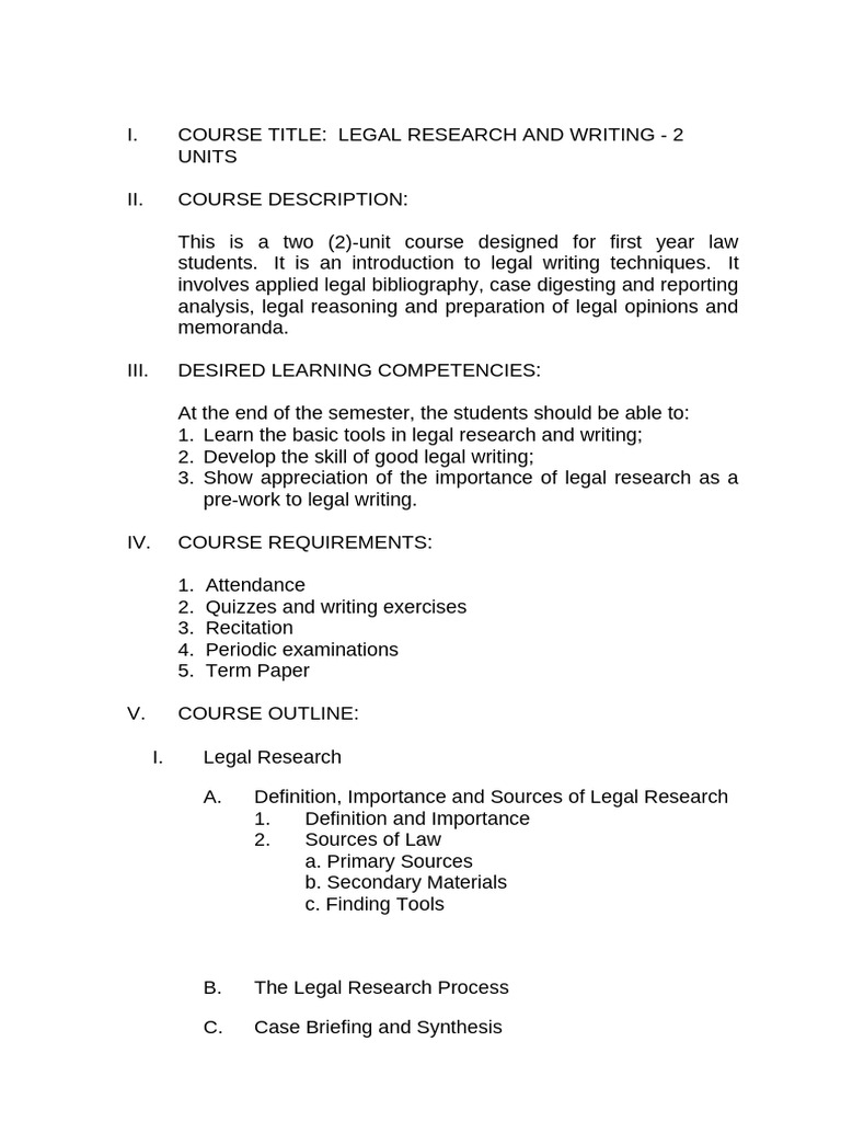 Legal Research and Writing Course Overview | PDF | Precedent | Public Law