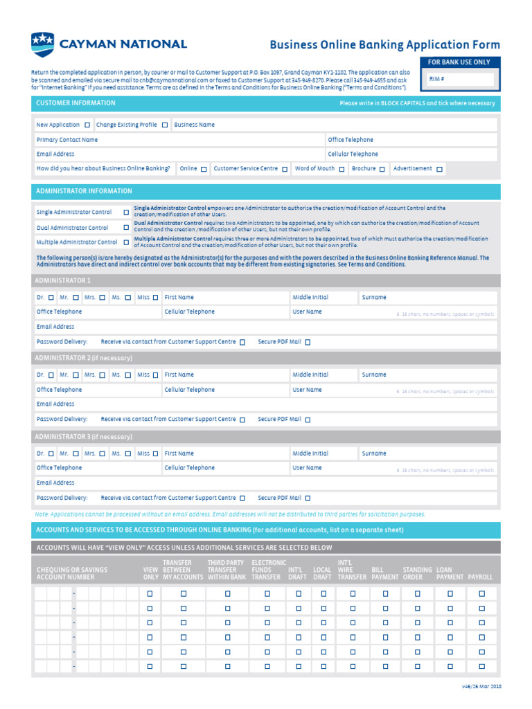 Business Online Banking Application Form | PDF | Online Banking | Banks ...