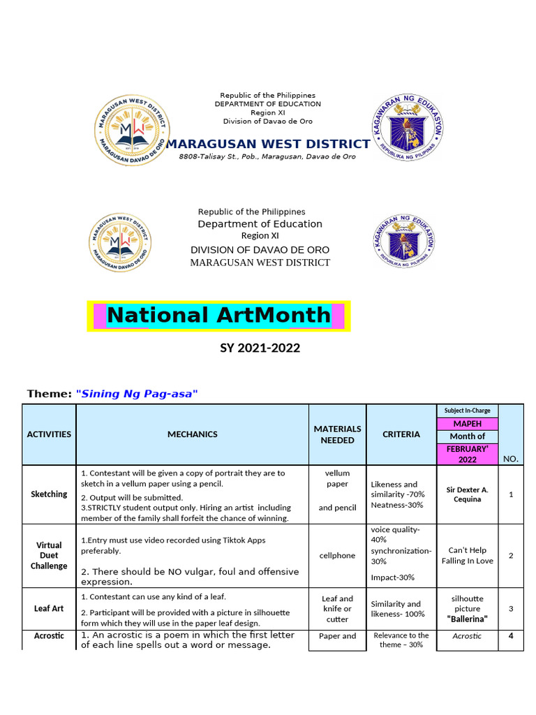 Activity Design Art Month | PDF