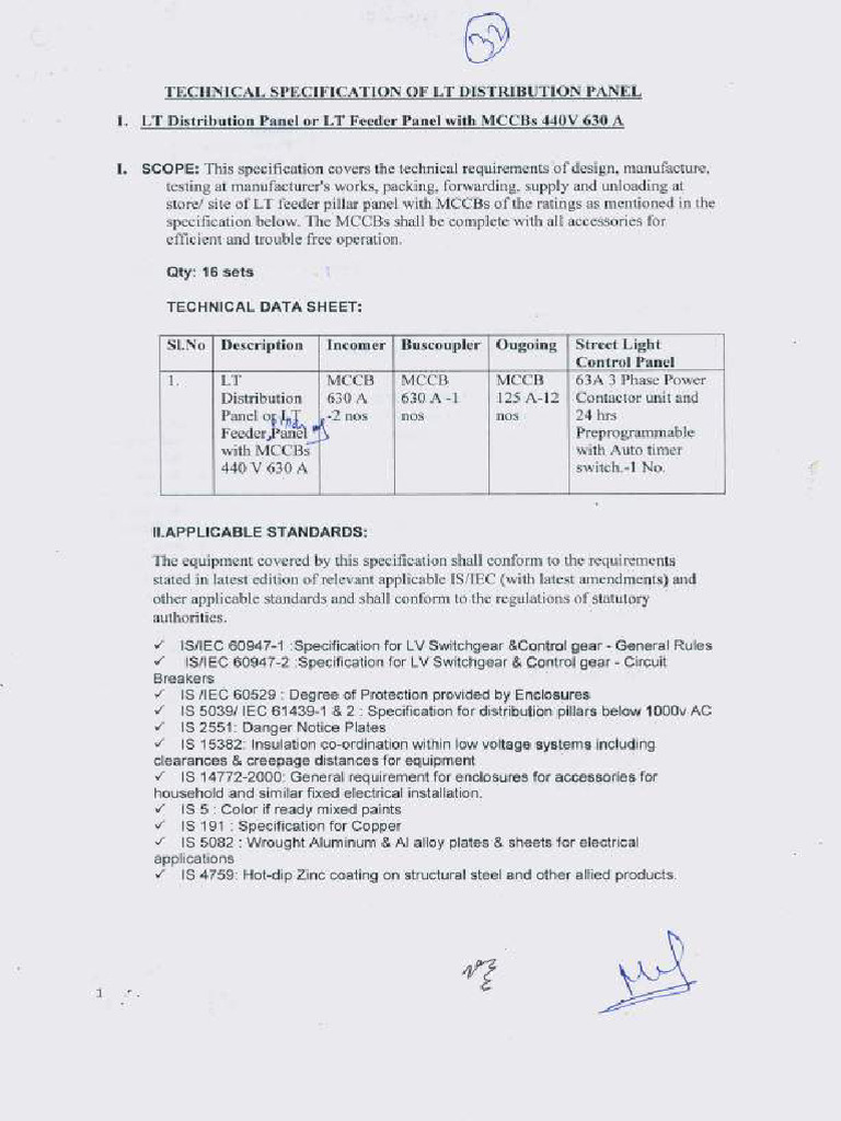 LT Distribution Panel 630 A | PDF