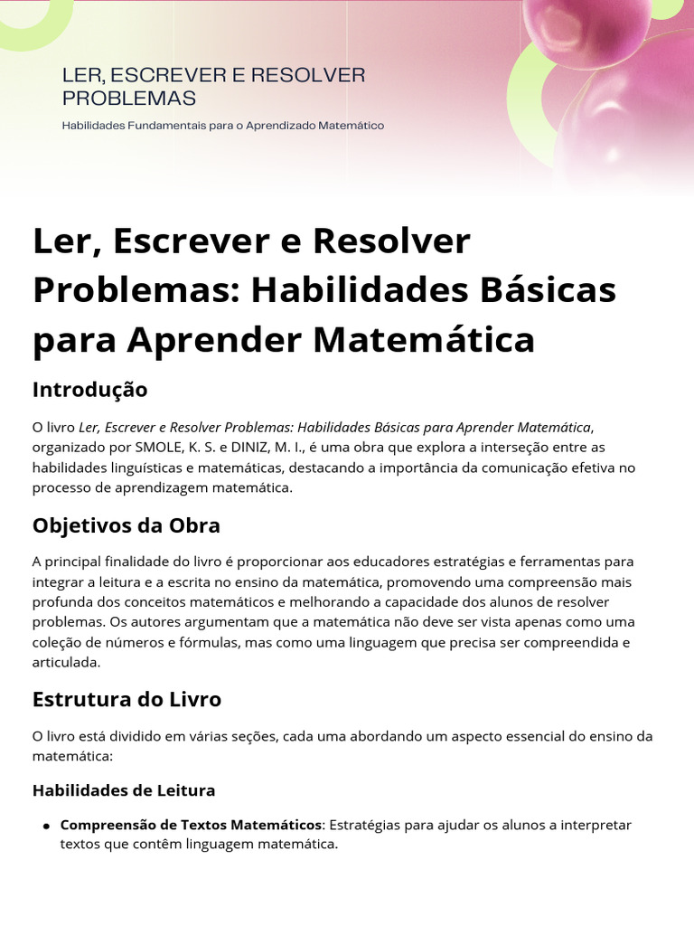 Ler, Escrever e Resolver Matemática | PDF | Matemática | Aprendizado