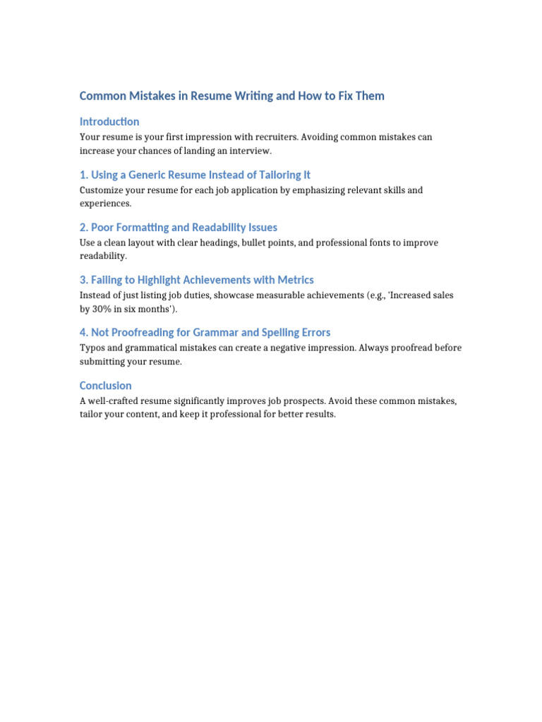Enhanced Common Mistakes in Resume Writing and How To Fix Them | PDF