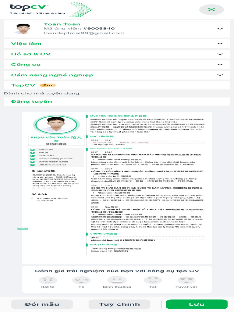 Viết CV Online Theo Mẫu Ấn Tượng 2 - TopCV - VN | PDF