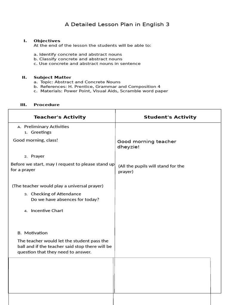 Lesson Plan: Concrete & Abstract Nouns | PDF | Lesson Plan | Noun