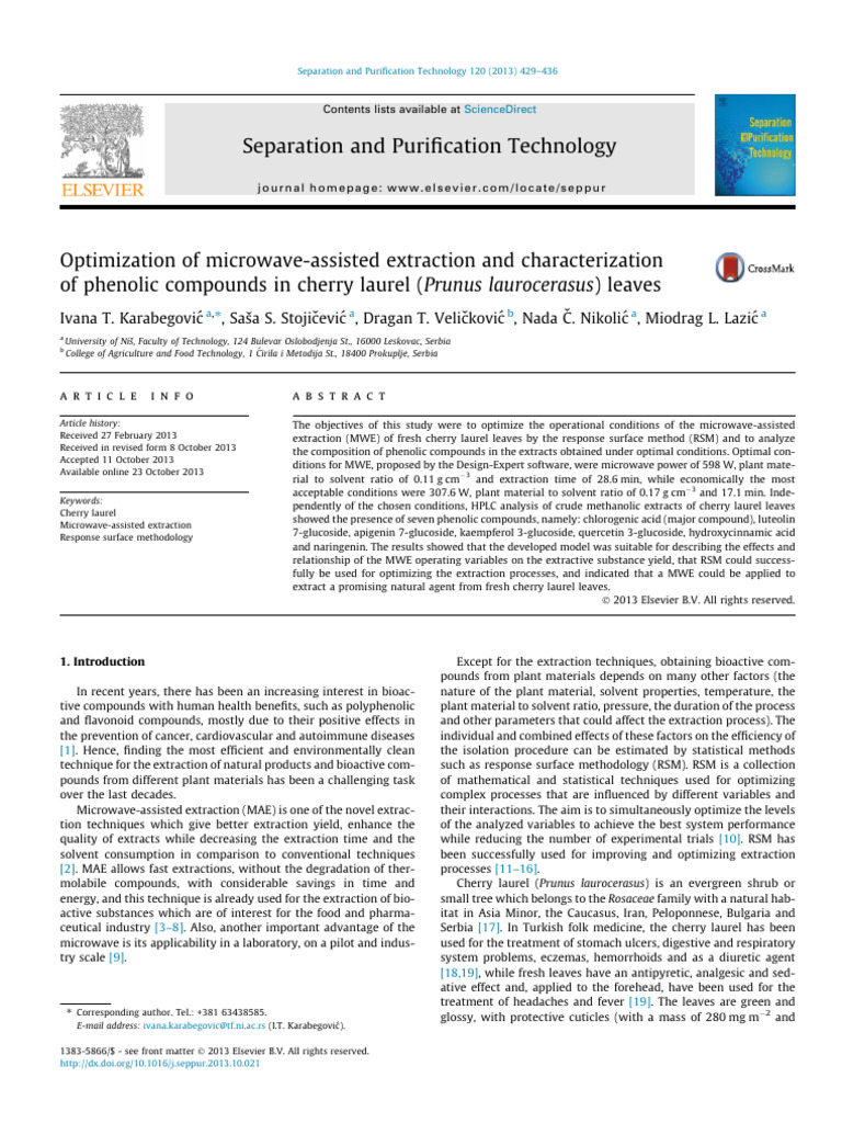 Optimization of Microwave Extraction in Cherry Laurel | PDF ...